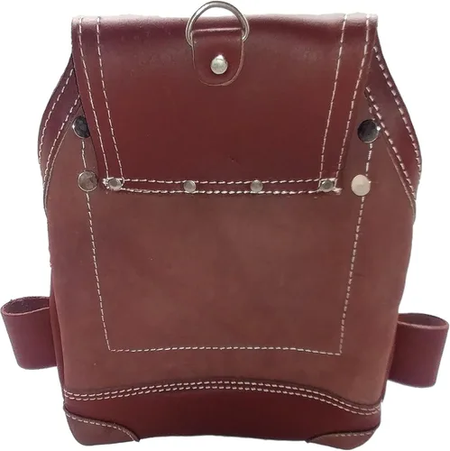 Vista 4 de Funda para uñas de carpintero de cuero dorado 3350DP, cuero marrón, 5 bolsillos Cuero curtido al aceite con costuras reforzadas y 2 presillas