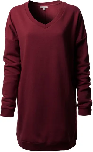 Vista 13 de MixMatchy Sudadera casual de forro polar con cuello en V para mujer, manga larga, túnica para otoño e invierno Negro (cuello redondo)