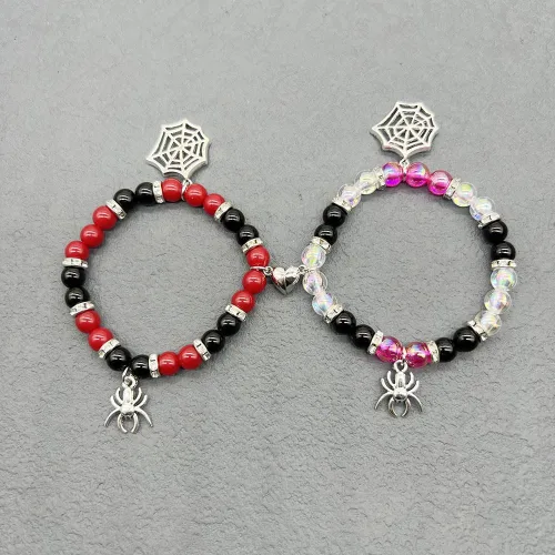 Vista 5 de Spider Matching Beads Bracelets for Women Red Heart Energy Stone Spider Web Bracelet Relationship Promise for Best Friends Couple Halloween Jewelry