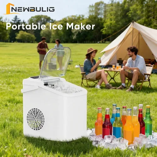 Vista 7 de NEWBULIG Máquina de hielo, máquina de hielo para encimera con mango Blanco