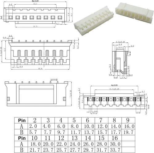 Vista 4 de PH2.0.000 in JST - Kit de conector macho con cable preprensado de 22 AWG, 2/3/4/5/6/7/8/9/10/12 pines de carcasa JST conector de cable adaptador