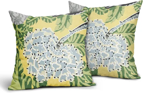 Vista 31 de Sweetshow Juego de 2 fundas de almohada florales de color azul marino de 16 x 16 pulgadas, fundas de almohada cuadradas de lino con estampado