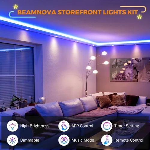 Vista 5 de BEAMNOVA Kit de luces comerciales azules de 100 pies, control remoto o de aplicación Bluetooth, transformador de fuente de alimentación de CA de 120