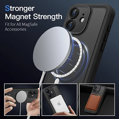 Vista 3 de COOLQO Funda magnética para iPhone 12, doble capa mate resistente a los arañazos, color negro