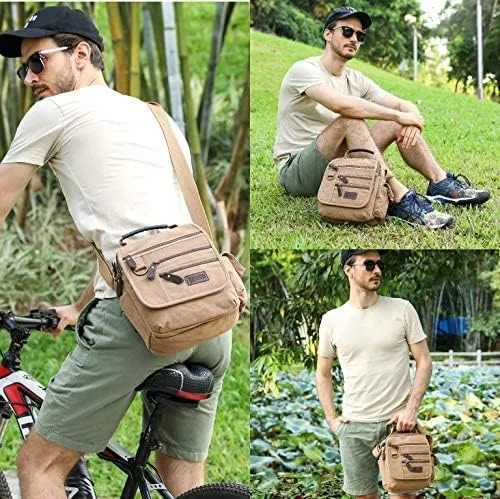 Vista 7 de Bolso bandolera de lona para hombre, bolso bandolera pequeño, bolso de trabajo, multifunción, vintage