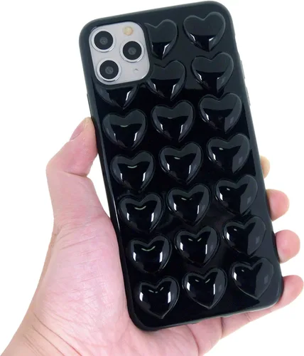 Vista 5 de Funda para iPhone 11 para mujer, funda de gel Kawaii 3D Pop Bubble Heart Kawaii, linda funda para iPhone 11 de 6.1 pulgadas, color negro