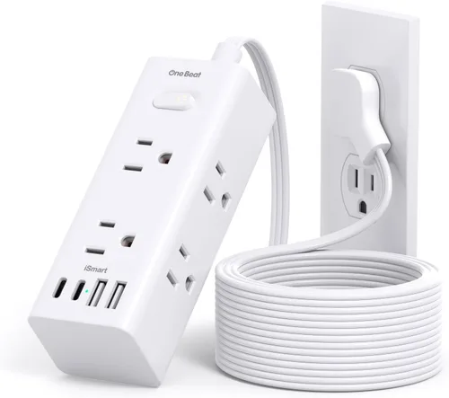 Vista 13 de Cable de extensión de 1 pie con múltiples tomas, regleta de alimentación de enchufe plano con cable de 1 pie, 6 tomas de corriente, 4 puertos USB