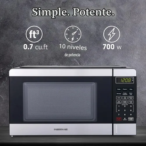 Vista 2 de [Usado] Farberware - Horno microondas de encimera de 0.7 pies cúbicos – 700 vatios de potencia, configuraciones de cocción automática, Acero