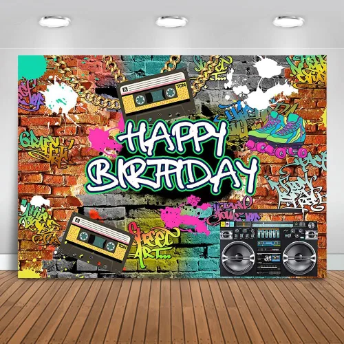 Vista 11 de Mocsicka Graffiti Telón de Fondo de los Años 80 y 90 Urbano Retro Fiesta de Cumpleaños Fondo de los Años 80 y 90 Hip Hop Rock Fiesta Decoración