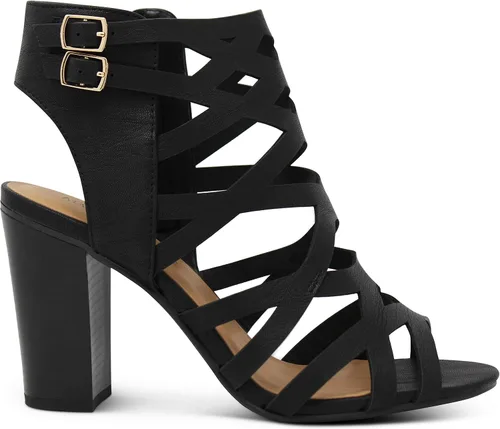 Vista 5 de Marco Republic Casablanca - Sandalias de vestir para mujer con puntera abierta, tiras estilo jaula, corte láser y tacones altos gruesos