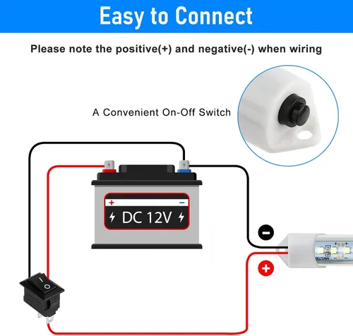 Vista 4 de Linkstyle 2PCS Barra de Luz LED Interior de 12V, Tira de Luz Delgada de 48 LEDs con Interruptor, Lámpara de Iluminación Blanca de 6500K