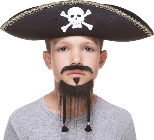 Vista 6 de Mustaches Parche para barba falsa y alma, autoadhesivo, pequeño, trenzado pirata, pelo facial falso para niños, color negro