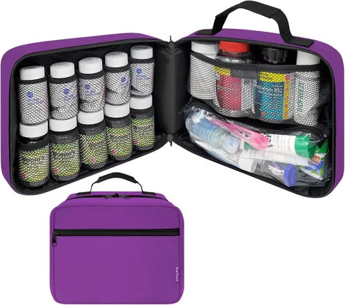 Vista 13 de Organizador de frascos de píldoras acolchado grande, bolsa de medicamentos, estuche, portador para medicamentos, vitaminas y suministros médicos