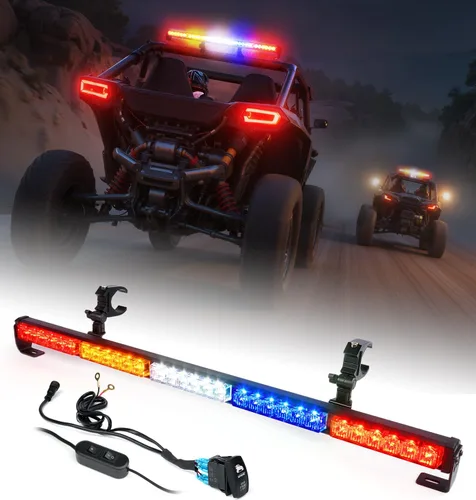 Vista 10 de Barra de luz LED estroboscópica de 30 pulgadas para UTV con soporte de montaje para jaula de protección de 1.75"-2" Luz de persecución trasera