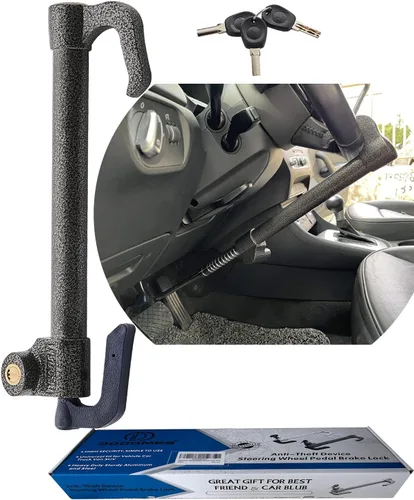 Vista 8 de Dispositivo antirrobo para volante de automóvil, bloqueo de freno de pedal de volante, doble gancho retráctil, productos de seguridad