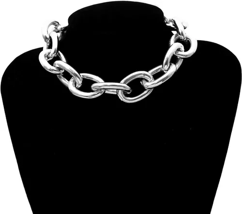 Vista 5 de Doubnine Gargantilla de plata dorada con eslabones gruesos, collar de cadena gruesa para Halloween, accesorios para mujer