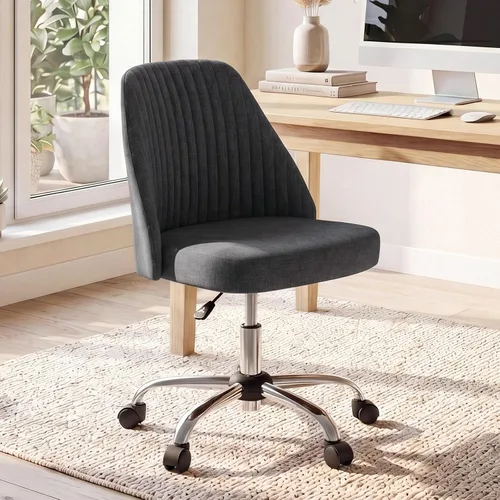 Vista 13 de DUMOS Silla de oficina, cómoda silla de escritorio giratoria con ruedas, asiento ancho, sin brazos, altura ajustable, sillas de computadora