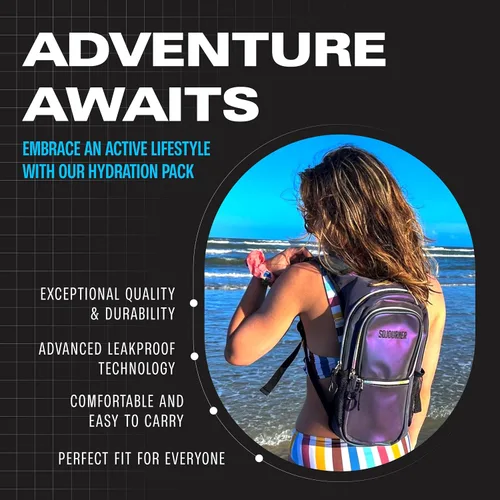 Vista 7 de SoJourner Bags, Rave Hydration Pack - Bolsa de agua de 2L incluida, para festivales, raves, senderismo, ciclismo, fiestas, escalada, carrera y más