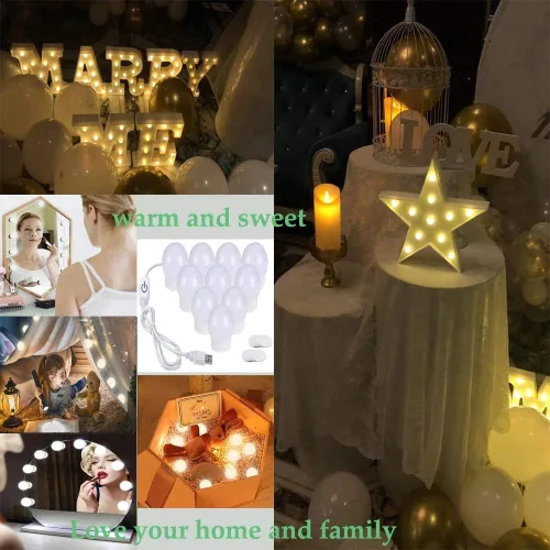 Vista 8 de FuLin - Luces de tocador para espejo, kit de luces LED estilo Hollywood con luz regulable, 10 bombillas, luces vanisty para tocador de maquillaje