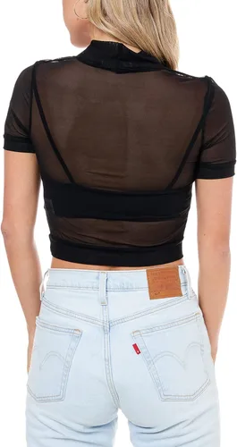 Vista 5 de Elodie Top de malla transparente para mujer Camisa de manga corta transparente