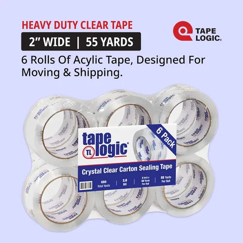 Vista 2 de TAPE LOGIC Cinta de embalaje acrílica de 2 pulgadas x 55 yardas de 2.6 mil, transparente (paquete de 6) rollos de cinta de embalaje resistente