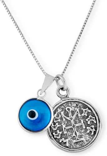 Vista 6 de Winning & Winners - Collar con dije de moneda de plata, cadena de caja de 20 pulgadas con dije de protección contra el mal de ojo azul, joyería