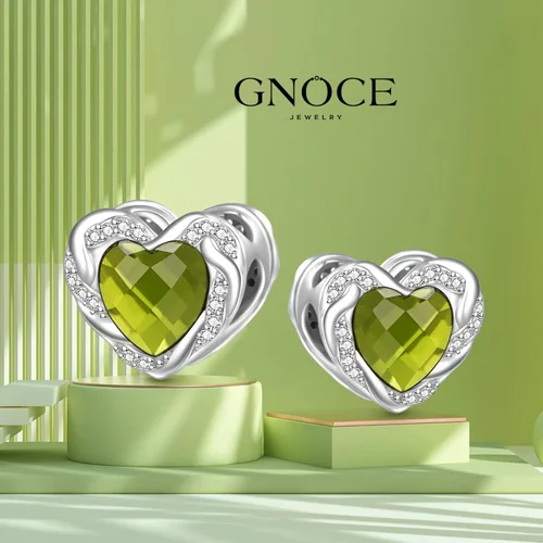 Vista 3 de GNOCE Dijes de piedra natal en forma de corazón para pulsera de plata de ley 925 para cumpleaños, día de la madre, regalo para mujer
