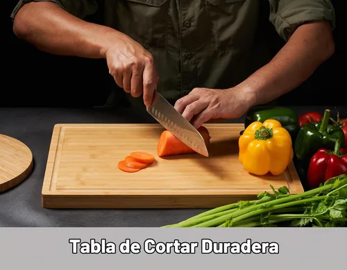 Vista 3 de Allsum Tablas de cortar de madera de bambú para cocina, bloque de carnicero extra grueso de 1 pulgada con ranuras para jugo y asas resistentes a