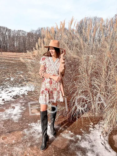 Vista 7 de ZESICA - Vestido corto y cruzado para mujer, diseño de verano 2024 con cuello en V, estampado floral bohemio, acampanado, con volantes, para playa