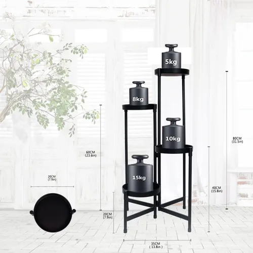 Vista 3 de Soporte para plantas de 4 niveles para interiores y exteriores, soporte alto de metal para plantas, soportes de esquina escalonados para plantas