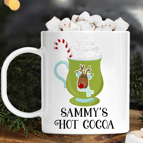 Vista 2 de Taza personalizada de los niños de los personajes del cacao caliente del día festivo con nombre, polímero ligero