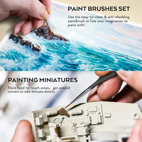 Vista 3 de Nicpro Juego de 15 pinturas en miniatura, pinceles de pintura de detalles finos para modelos, aceite acrílico de acuarela, cerámica, zapatos