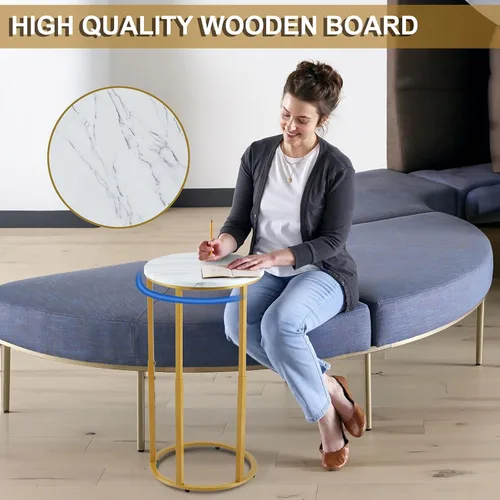 Vista 3 de Serteaw Mesa auxiliar en forma de C, mesa auxiliar resistente para sofá, mesita de noche, espacio pequeño, bandeja para TV, soporte para tocadiscos