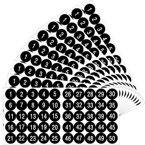 Vista 10 de Outus 10 hojas de 1 a 50 calcomanías de números pequeños para el aula, calcomanías de vinilo con números consecutivos, autoadhesivas, impermeables