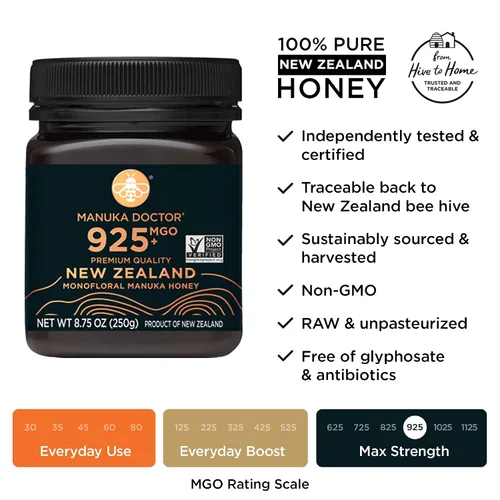 Vista 2 de MANUKA DOCTOR - Paquete económico monofloral de miel de manuka MGO 925+ y MGO 182+ SQUEEZY, miel 100% pura de Nueva Zelanda. Certificado.