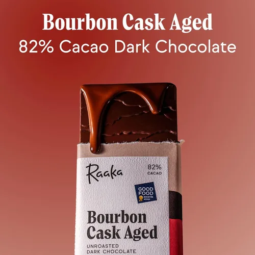 Vista 3 de Raaka Chocolate Bourbon Cask Aged 82% Chocolate negro Regalo de chocolate negro gourmet Orgánico, vegano, sin soja, sin gluten, Kosher Barras