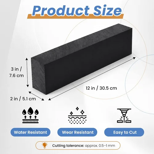 Vista 2 de 2 Pcs HDPE Plastic Blocks, 2 x 3 x 12 Inch, Black Negro2Pack