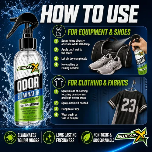 Vista 5 de Spray eliminador de olores SWEATX, Active Fresh, 8 onzas líquidas Para zapatos, ropa, ropa deportiva y todos los días