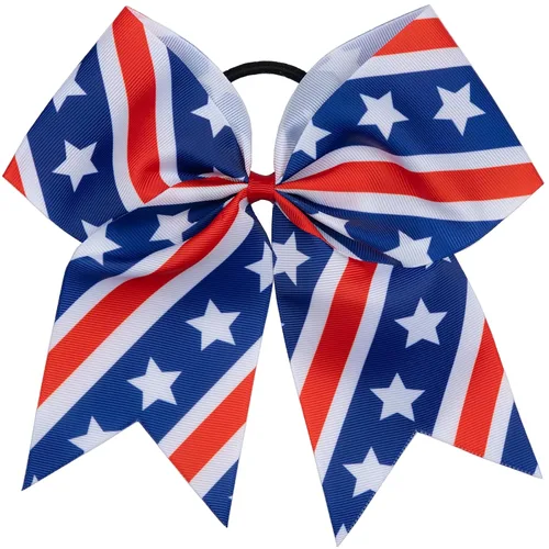 Vista 4 de 18 PCS 8" Large American Flag Cheer Hair Bows Ponytail Holder Elastic Band Handmade for Cheerleaders Teen Girls College Sports