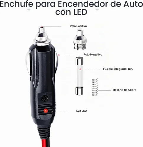 Vista 2 de Enchufe de encendedor de cigarrillos de 12 V, enchufe de 12 voltios, enchufe de encendedor de cigarrillos masculino, reemplazo fusionado con cables