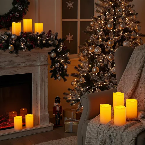 Vista 3 de Amagic Paquete de 2 velas eléctricas de plástico sin llama de 6 x 4 pulgadas para exteriores con control remoto y temporizador, velas falsas