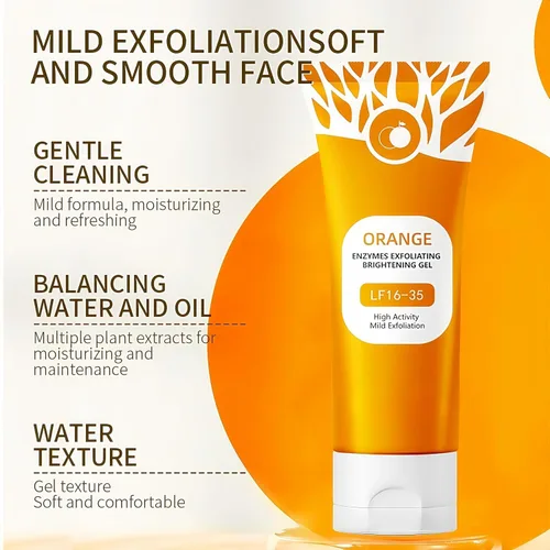 Vista 2 de Gel exfoliante naranja – Gel exfoliante de enzima naranja para cara y cuerpo, exfoliante de limpieza profunda para desatascar los poros, eliminar