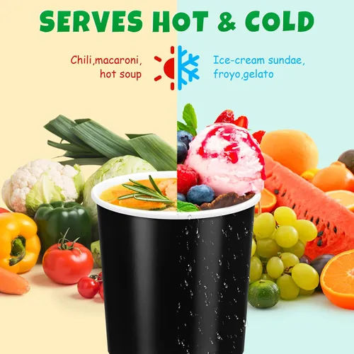 Vista 6 de Irenare 100 vasos de papel para helado de 12 onzas con tapas, cuencos desechables para postres, recipientes de sopa caliente, recipientes de papel
