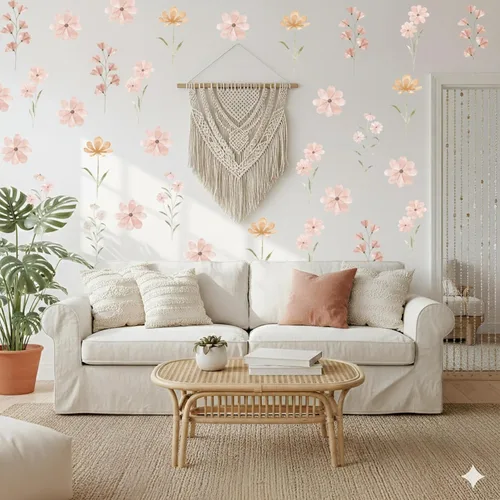 Vista 8 de 48 PCS Calcomanías de Flores Bohemias Calcomanías de Pared de Margaritas para Habitaciones de Niñas, Salas de Juegos y Guarderías Impresión de Doble