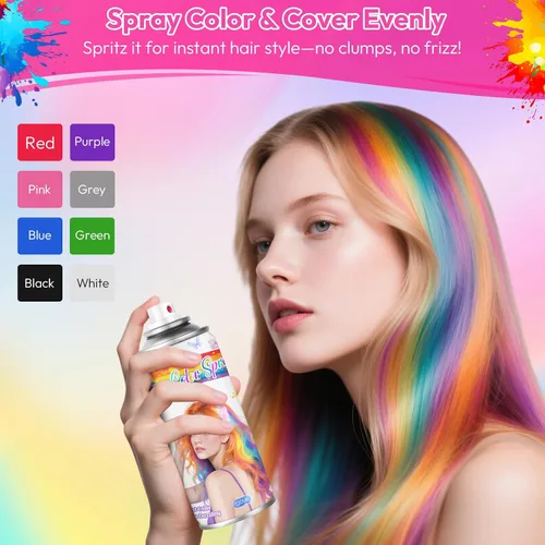 Vista 7 de Spray de color gris para el cabello – Tinte temporal para mujeres, niños