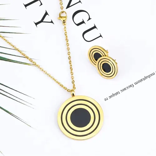 Vista 4 de MOXIE ACCESSORIES Juego de joyas de acero inoxidable con círculos dorados y negros para mujer, Acero inoxidable, No es una piedra preciosa