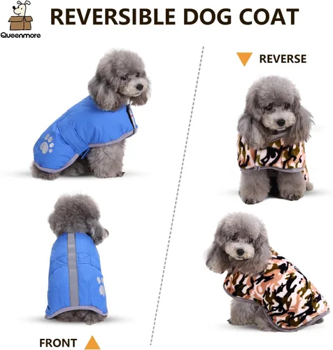 Vista 7 de Chamarra para perros, para climas fríos, reversible, forro polar para Invierno, chaleco, para mascotas, impermeable, XS, Azul