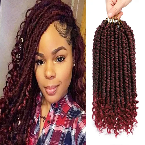 Vista 14 de Pelo de ganchillo senegalés pre primavera trenzado para mujeres negras, pelo sintético Passion Twist trenzado, pelo corto de 12 pulgadas rizado #1B