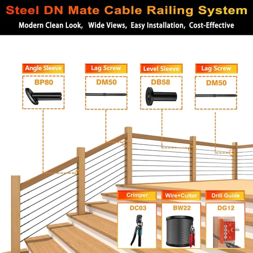 Vista 7 de Steel DN Mate Cuerda de alambre negro de 100 pies, cable de acero inoxidable de 1/8 pulgadas para sistema de barandilla de cable de cubierta