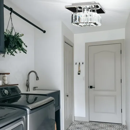 Vista 4 de CLAIRDAI Lámpara de techo de cristal cuadrada de montaje empotrado, lámpara de techo LED moderna, lámpara de techo de cristal para cocina, pasillo